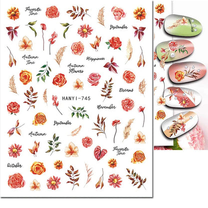 3d Nail Art Decals Elegant White RoyalBlue Roses Flowers Adhesive Sliders Nail Stickers Decoration For Nail Manicure