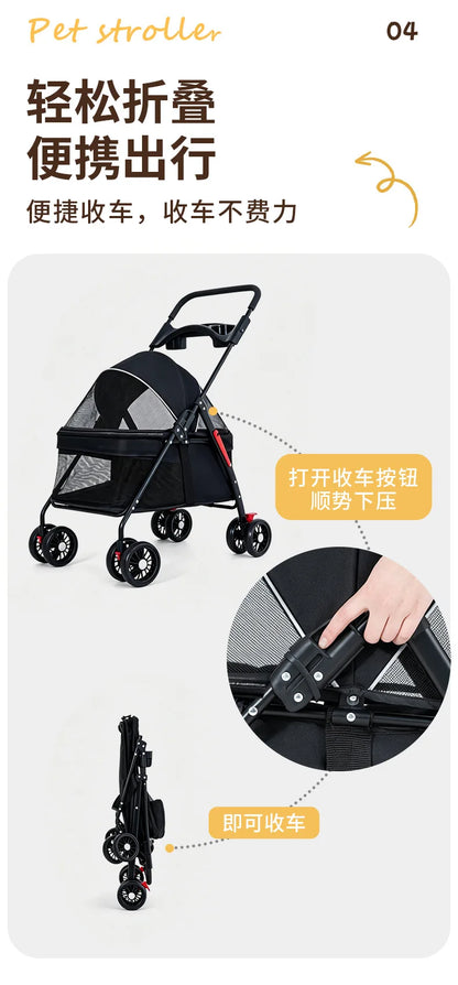Multi Function Pet Stroller Foldable Push Pull Trolley Carrier Handbag for Cats Small Dogs Outdoor Travel Daily Use 펫 유모차