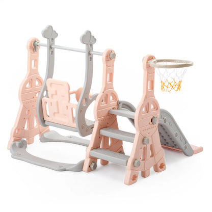 Rosahqnda 4-in-1 Children slide Indoor & Outdoor Outdoor Outdoor Playground for Toddlers Swing 1-6 Years