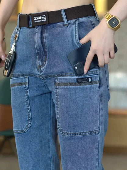 Spring Summer Thin Six Pocket Men's Jeans Elastic Straight Leg Casual Slim Fit Jeans Versatile Multi-Pocket Long Y2K Denim Pants