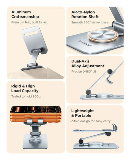 ORICO Aluminum 360 Rotation Mobile Phone Holder Universal Bracket Folding Dual-Axis Alloy Adjustment Design Stable For iPhone