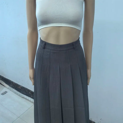 2026 New Women's Pleated Maxi Skirts Autumn High Waisted Zipper Jk Long Skirt Woman Elegant Loose Design Big Swing A-Line Skirts