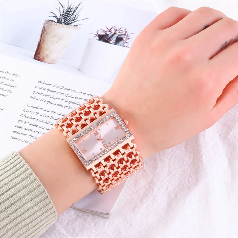 Luxury Noble Gold Ladies Quartz Watch Fashion Women's Skeleton Bracelet full Dress Clock Watches