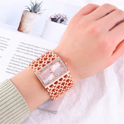 Luxury Noble Gold Ladies Quartz Watch Fashion Women's Skeleton Bracelet full Dress Clock Watches