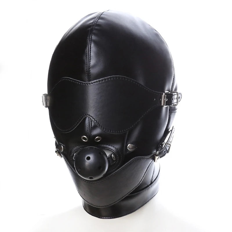 Bondage BDSM Sex Mask Fetish Hood With Gags Leather  Deprivation Hood Adult Slave Games Full Head Sex Toys for Women Men Gay