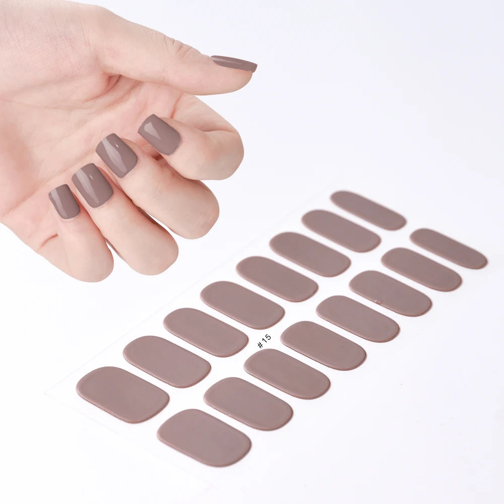 16Tips French Semi-Cured Gel Nail Wraps Sticker Pure Color Full Cover UV Gel Nail Polish Wraps Long-Lasting Nail Extension Decal