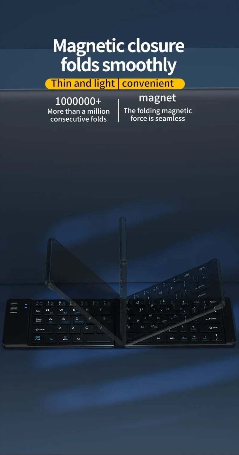 Folding Keyboard and Mouse 2.4G Mini Keypad Bluetooth Wireless Portable Silm Foldable Keyboards for Travel Computer PC iPad