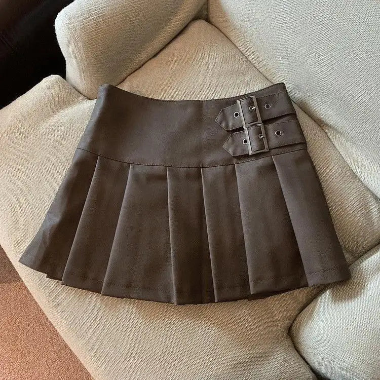 S-3XL Y2K Pu Leather Mini Skirts Women Streetwear High Waist Pleated Skirt Vintage Korean Black Slim Casual A Line Skirts