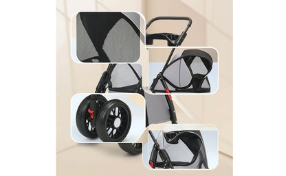 Pet Stroller with Storage Basket 4-Wheel Foldable Pet Stroller Collapsible Breathable for Small Dogs, Outdoor Walks, Travel