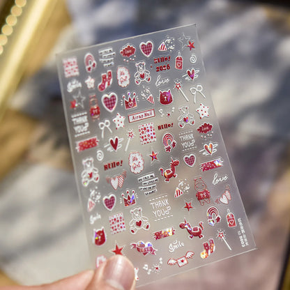 Christmas Nail Stickers Luxury Crystal Diamond Cartoon Bear Tree Apple Back Glue Nail Art Stickers DIY New 3D Nails Decorations