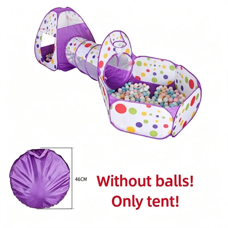3 in 1 Integrated Play Set Consists of a Playhouse Tent Crawling Tunnel and Ball Pit It Adopts Foldable Lightweight Fabric