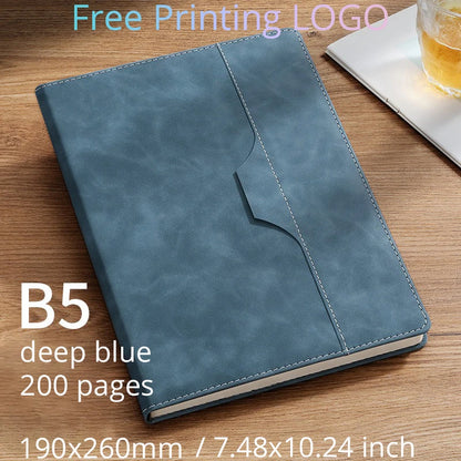 A5 B5 Customize PU Leather Notebook with Pen Insert Holder Free Printing LOGO Office Notepad Business Enterprise Diary Book Note