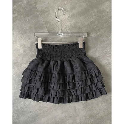 Streetwear Ruffles Mini Skirts Women Sweet Kawaii High Waist Lace A Line Skirt Summer Korean Fashion Black Ball Gown Skirts