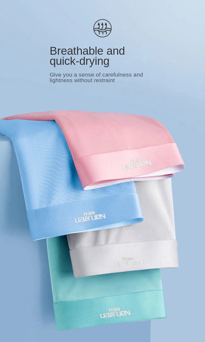 4pcs Boxer Shorts Men's Ice Silk Underwear Cool Underpants Breathable Sexy Thin Panties U Convex Lingerie Wholesale Lots L-6XL