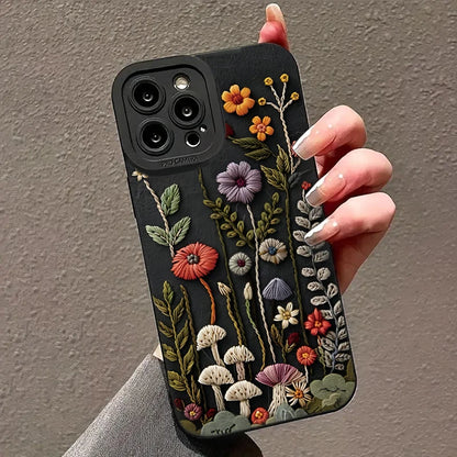 For iPhone 17 Air 16E 16 15 14 13 12 11 Pro Max Case Embossed Floral Pattern Painted Phone Cover For iPhone XS X XR 7 8 Plus SE2