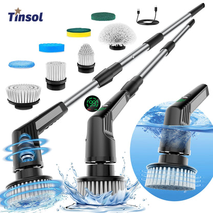 TINSOL 9-in-1 Multi-Function Electric Cleaning Brush Adjustable Automatic Rotating Scrubber Kitchen & Bathroom Cleaning Brush