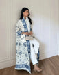 Autumn Women's Long Coat, Retro Printed Long Sleeved Muslim Abaya Saudi Fashion Wrinkled Waist Belt