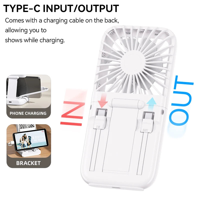 Multifunction Foldable Hand Fan USB Charging Mini Portable Hanging Neck Air Cooling Fan Semiconductor Refrigeration Small Fan