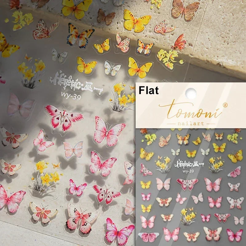 1pcs 5D Japanese Black Butterfly Nail Art Stickers Glitter Shiny Kawaii Self Adhesive Manicure Decorations Tool Decals Accessory
