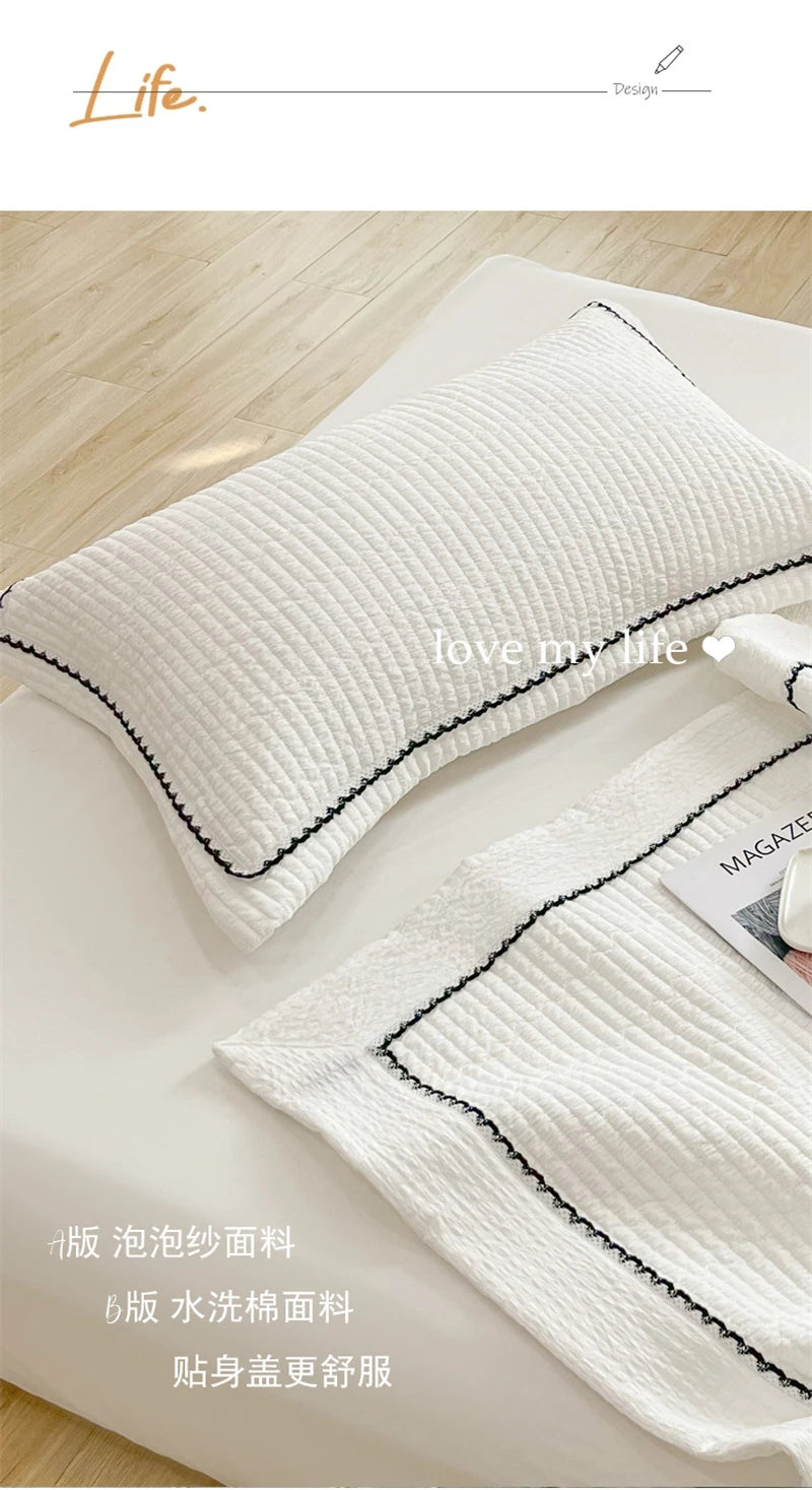 French Skin-friendly Spring Summer Blanket Set Elegance Princess Bubble Yarn Quilted Duvet Lightweight Air Conditioning Quilt