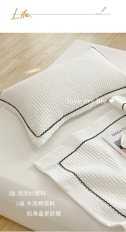 French Skin-friendly Spring Summer Blanket Set Elegance Princess Bubble Yarn Quilted Duvet Lightweight Air Conditioning Quilt