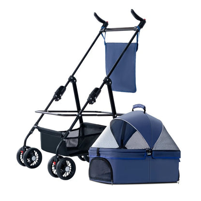 4 Wheel Foldable Pet Stroller Detachable Carrier for Small Dogs Cats, Lightweight Travel Pet Cart with Breathable Mesh