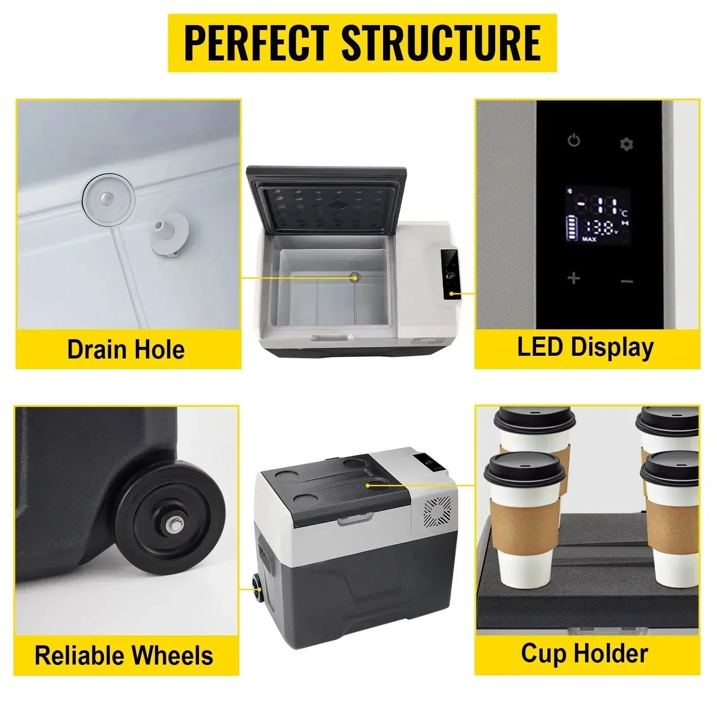 SIHAO Portable Car Refrigerator 15L 20L 30L 35L 40L 45L 50L 55L Compressor Fridge Freezer 12V 24V DC 110-240V AC Dual Use Vehicle Home for Camping Travel Outdoor