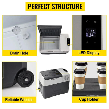 SIHAO Portable Car Refrigerator 15L 20L 30L 35L 40L 45L 50L 55L Compressor Fridge Freezer 12V 24V DC 110-240V AC Dual Use Vehicle Home for Camping Travel Outdoor