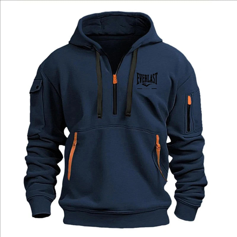 Fashion autumn and winter men's brand clothing multi-zipper design printed hoodie casual sweatshirt loose hooded jumper