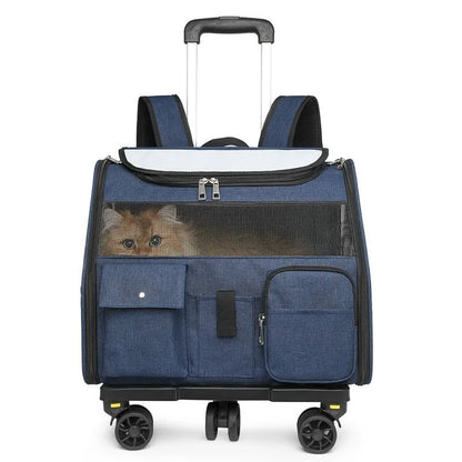 2-in-1 Rolling Pet Carrier Backpack with Wheels, Large Foldable Travel Bag for Dogs and Cats, Ventilated Backpack Carrier