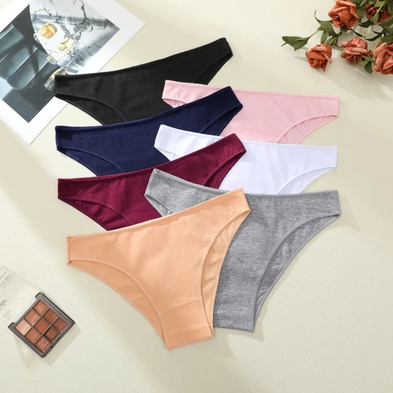 4PCS/SET Seamless Cotton Panties Women Sexy Low Waist Briefs Solid Color Breathable Female Underwear Soft  Comfortable Intimates