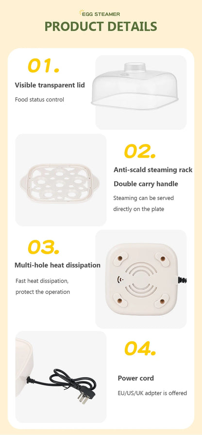 Mini Food Steamer Multi-layer combination Egg Boiler Food Warmer Rice cooker Dry burning Prevention Auto-off Eggtart making Tool