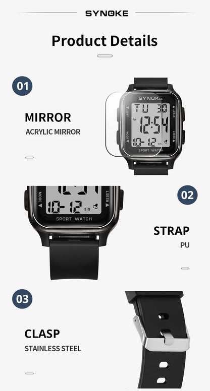 SYNOKE Outdoor Military Digital Watch New For Men Fashion Retro Men Watch Sports Waterproof Men Watch Multifunctional Luminous