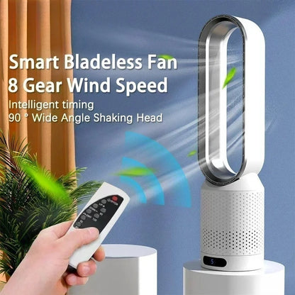 Smart Bladeless Fan with Remote Control 8 Wind Speeds Intelligent Timing 90° Oscillation Quiet Air Cooler for Home Bedroom