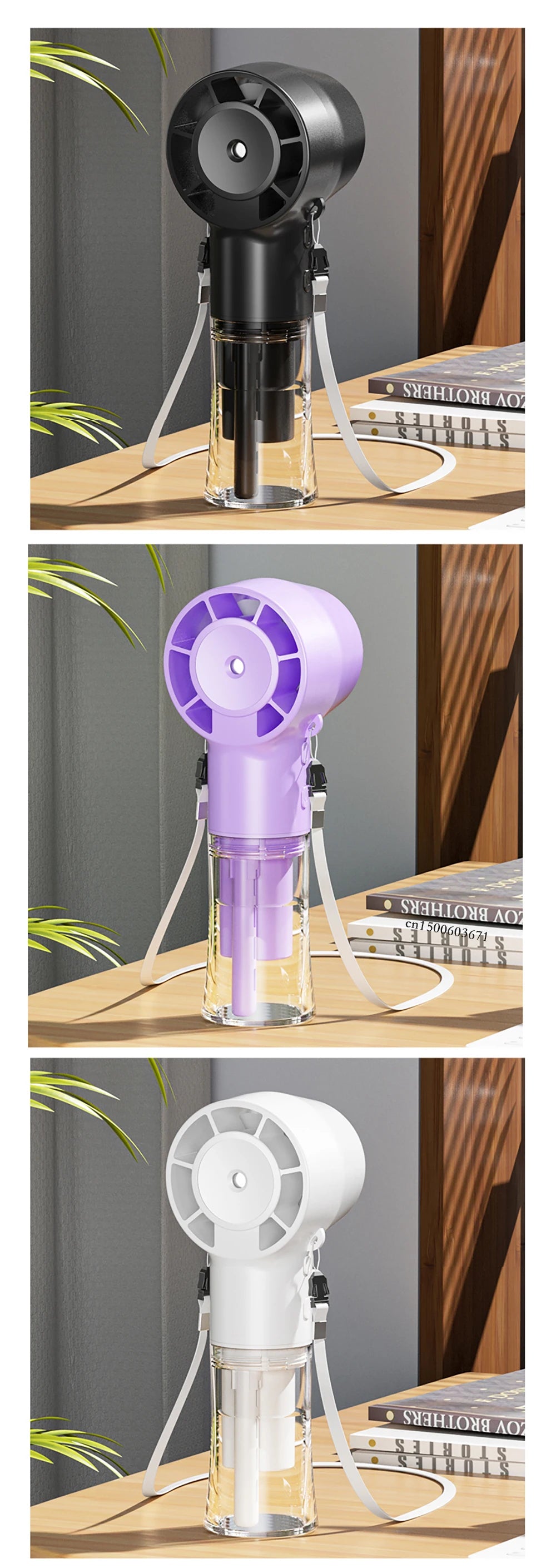 Portable Water Mist Fan Humidifier Fan Rechargeable 4 Wind Speed Hanging Neck Fan Handheld Water Spray Fan for Outdoor Travel