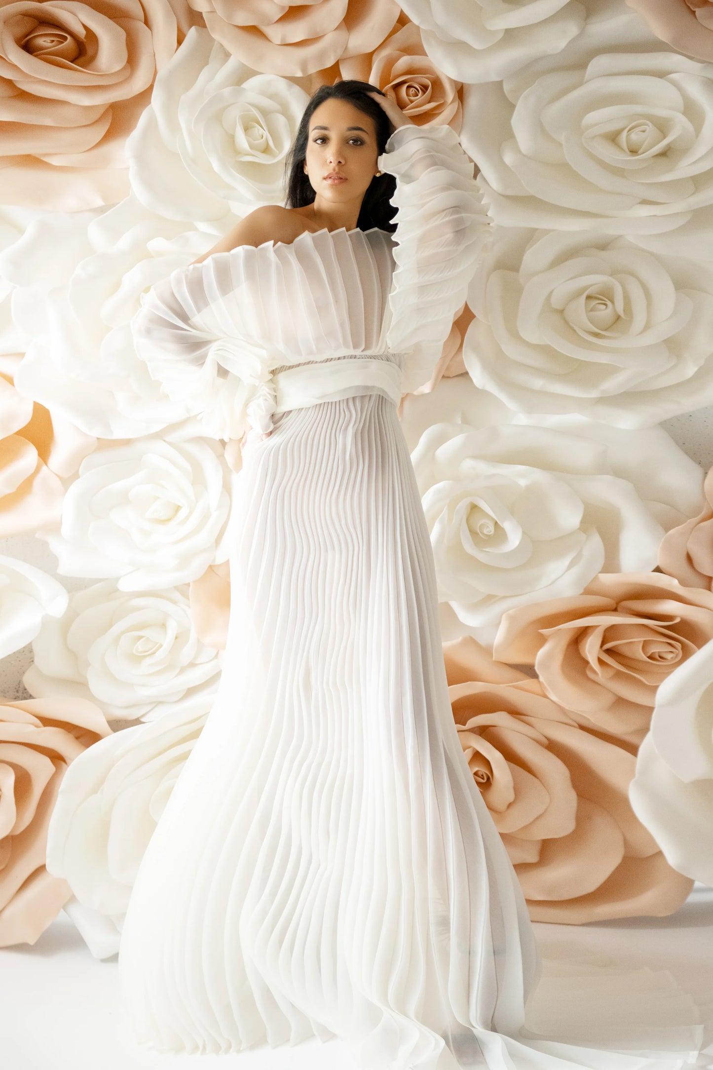 Fashion Organza Pleated Maternity Dress for PhotoShoot Pregnancy White Dress Plus Size Photography and Maternity Dresses YEWEN