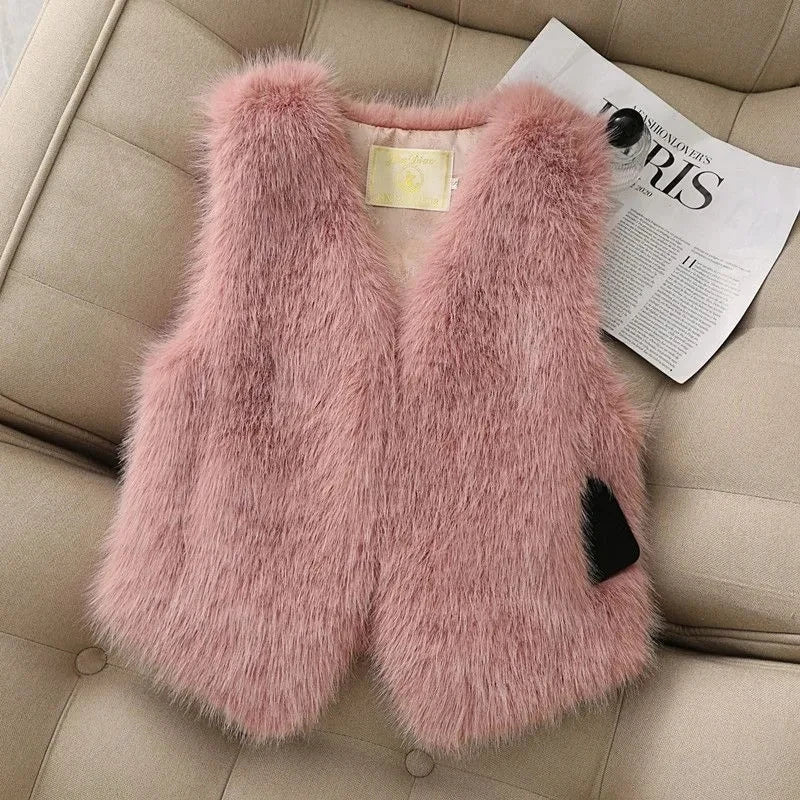 Autumn winter Imitation Fox fur vest Jacket For women Fashion Thick V-neck sleeveless Coat Female Short Faux Fur Waistcoat Tops