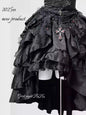 Gothic Dark Black Vintage Lace Blouse Retro Punk Light Lolita Short Sleeves Lace-up Slim Top and Multi Layers Skirt Set 2pcs Set