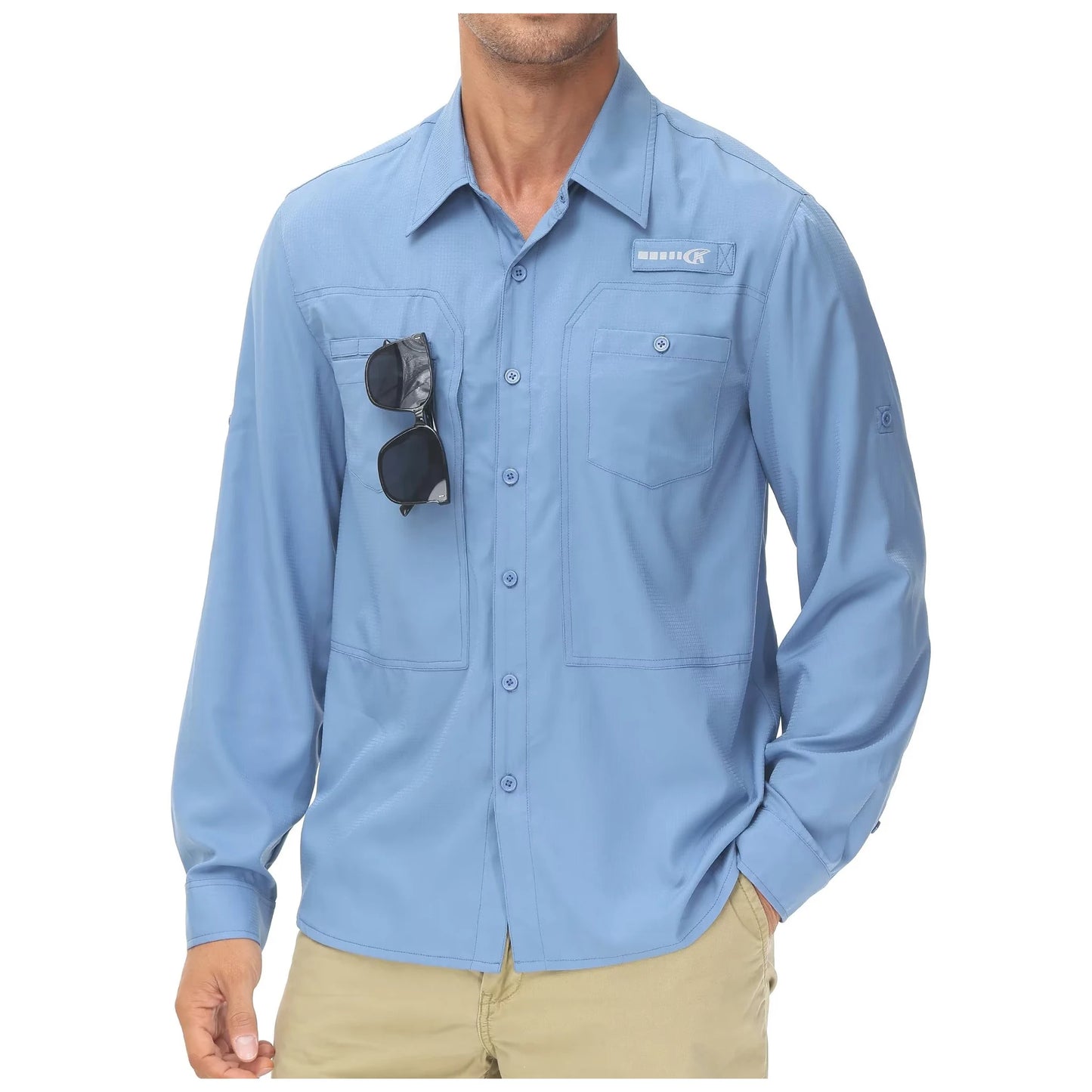 Men's Long Sleeve Fishing Shirts UPF 50+ Sun Protection Breathable Lightweight Travel Work Button Down Shirt with Zipper Pocket