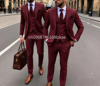 Men's 3 Piece Suit Yellow  Slim Fit Elegant Casual Business Office 3pcs
