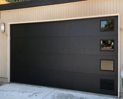 Modern style automatic steel and wood combination elevated garage door windproof and anti-theft household finished surface