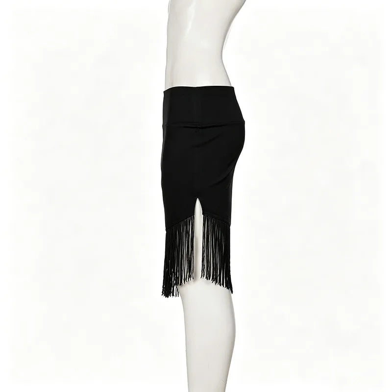 European American Low Rise Elegant One Piece Tassel Skirt Knitted Irregular Strap Wrapped Mid Length Skirt