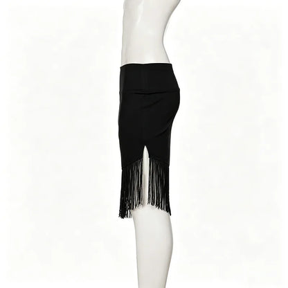 European American Low Rise Elegant One Piece Tassel Skirt Knitted Irregular Strap Wrapped Mid Length Skirt