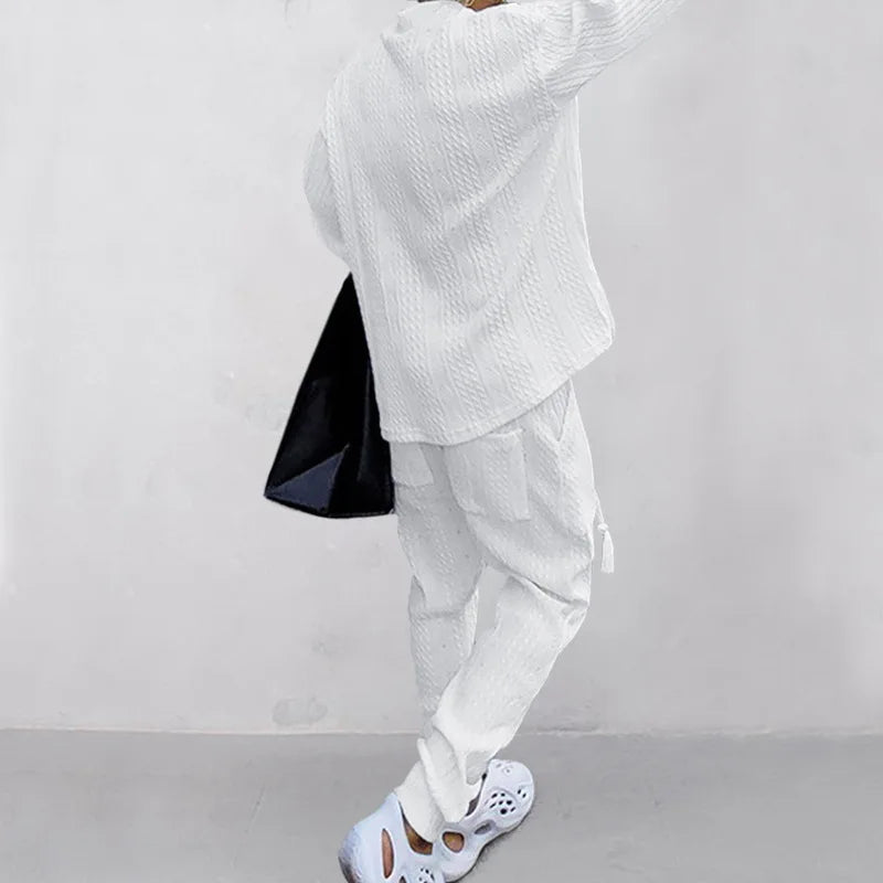 2025 Cross-border New Men's Casual Trousers V-Neck Versatile Jacquard Knitted Sweater Set