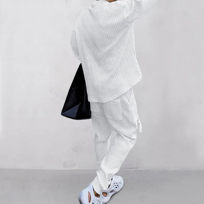 2025 Cross-border New Men's Casual Trousers V-Neck Versatile Jacquard Knitted Sweater Set