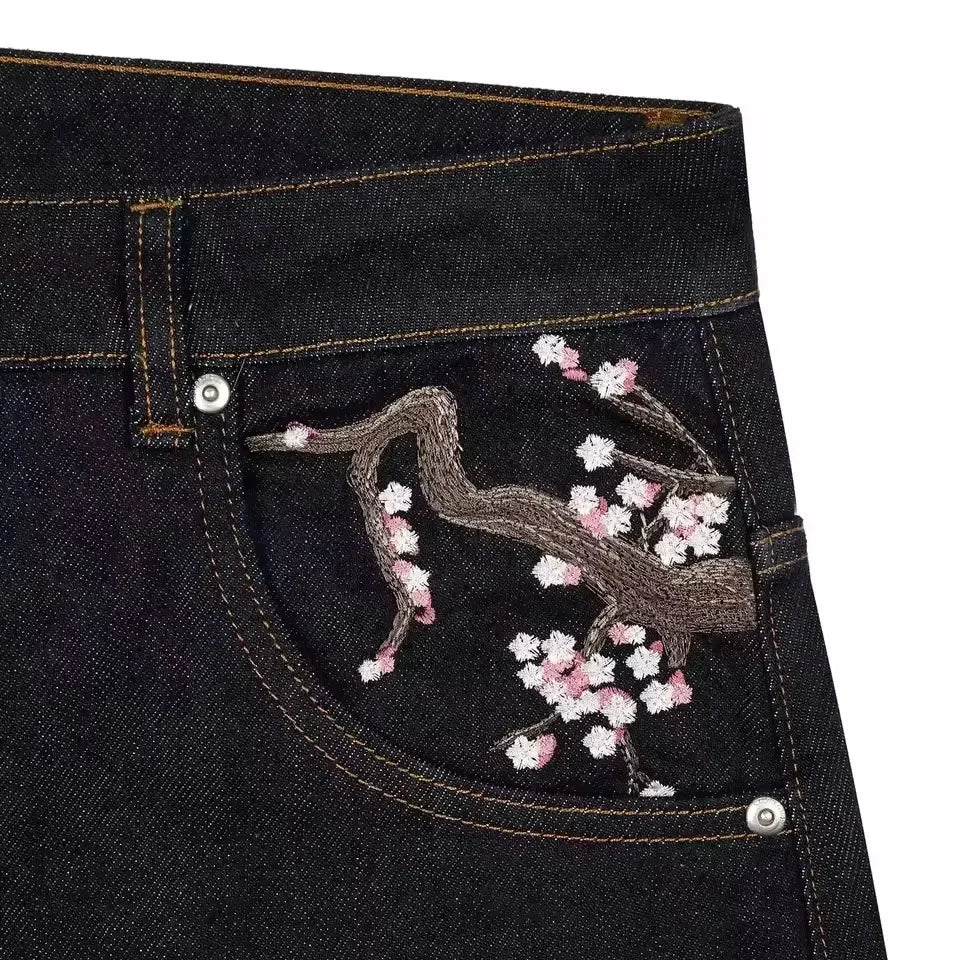 Hip-hop gold coin jeans Y2K retro low waist wide leg zipper pants y2k clothing men's fashion embroidered loose jeans