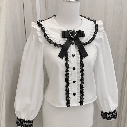 Women Japanese Sweet Lolita Blouses Summer Elegant Bow Off Shoulder JK Shirt Female Gothic Hot Girls Casual Lace Ruffles Tops