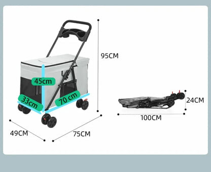 Medium To Large Dog Pet Stroller Multifunctional and Foldable Suitable for Outdoor Travel, Large Size for Commuting and Portable