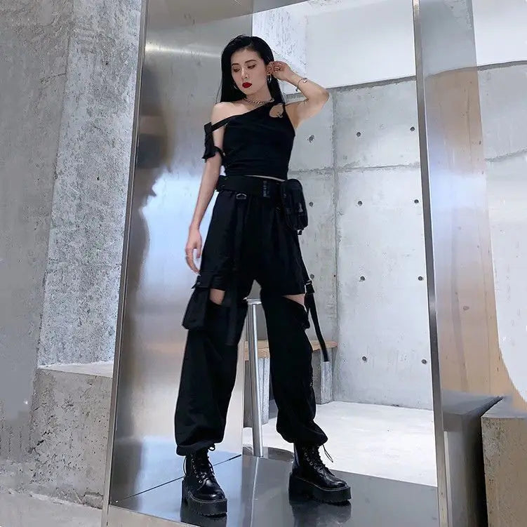 Casual Pants Women Cargo Korean Style Solid Spring Young Ladies Elastic Waist Popular Street Wear  Simple Ins Cozy Cool