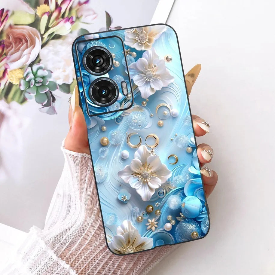 Case For Motorola Edge 50 Fusion Cover XT2429-1 Popular Flower Soft Black Silicone Phone Cases For Motorola G96 5G MotoG96 Funda